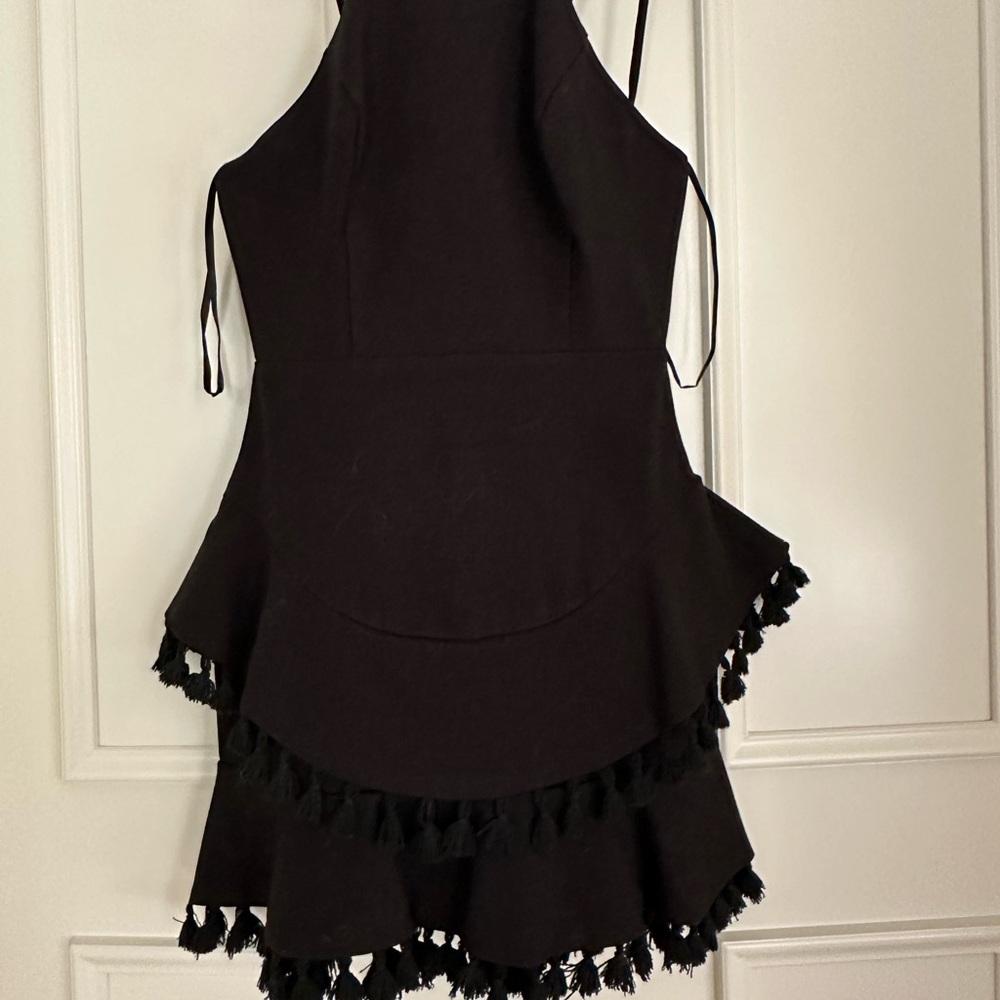 NBD Black Mini Dress with Tassel Hem